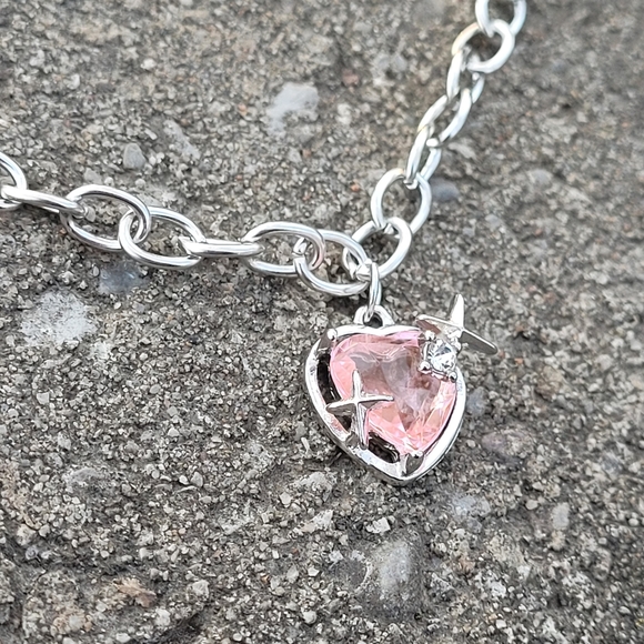 Pink Heart Crystal Necklace - Picture 3 of 4